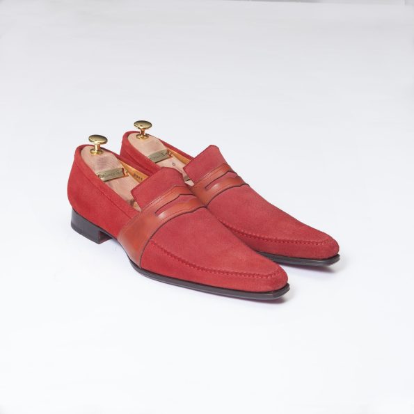 Chaussures Mocassin Estoril – ligne Dandy – Daim Rouge réf. 8364