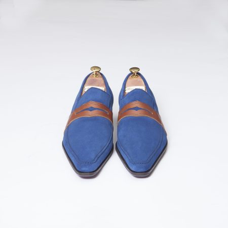 Chaussures Mocassin Estoril – ligne Dandy – Daim Bleu indigo réf. 8364