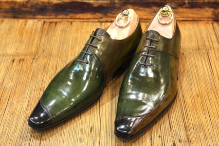 Chaussures Richelieu Asymétrique patine vert dégradé – Ligne Castelo – réf. 3008
